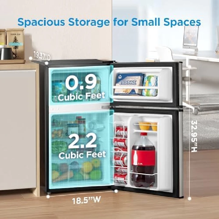 Compact Midea 120L silver refrigerator in small Kampala apartment kitchen